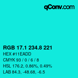 カラーコード: RGB 17.1 234.8 221 | qconv.com