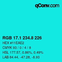 カラーコード: RGB 17.1 234.8 226 | qconv.com