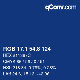 カラーコード: RGB 17.1 54.8 124 | qconv.com