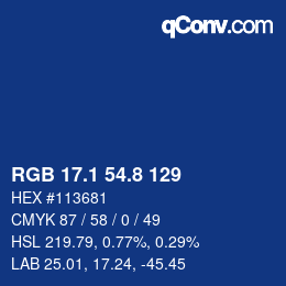 カラーコード: RGB 17.1 54.8 129 | qconv.com