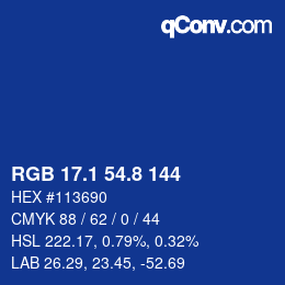 カラーコード: RGB 17.1 54.8 144 | qconv.com