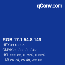 カラーコード: RGB 17.1 54.8 149 | qconv.com