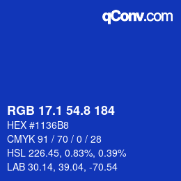カラーコード: RGB 17.1 54.8 184 | qconv.com