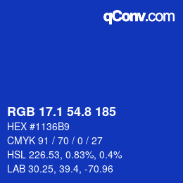 カラーコード: RGB 17.1 54.8 185 | qconv.com