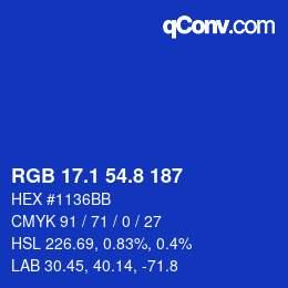 カラーコード: RGB 17.1 54.8 187 | qconv.com