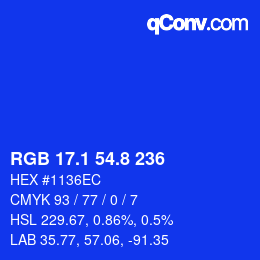 カラーコード: RGB 17.1 54.8 236 | qconv.com