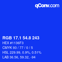 カラーコード: RGB 17.1 54.8 243 | qconv.com