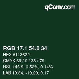 Color code: RGB 17.1 54.8 34 | qconv.com