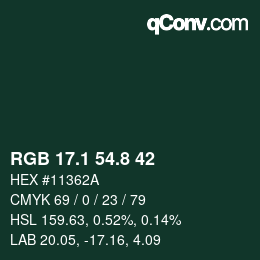 カラーコード: RGB 17.1 54.8 42 | qconv.com