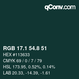 Color code: RGB 17.1 54.8 51 | qconv.com