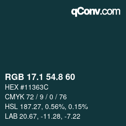 Color code: RGB 17.1 54.8 60 | qconv.com