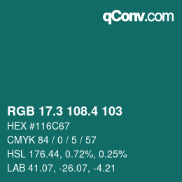 カラーコード: RGB 17.3 108.4 103 | qconv.com