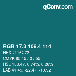 カラーコード: RGB 17.3 108.4 114 | qconv.com