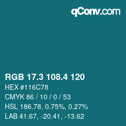 カラーコード: RGB 17.3 108.4 120 | qconv.com