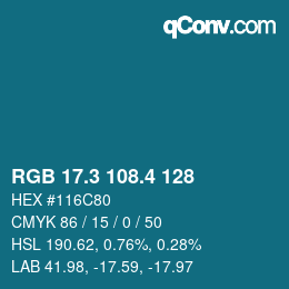 カラーコード: RGB 17.3 108.4 128 | qconv.com