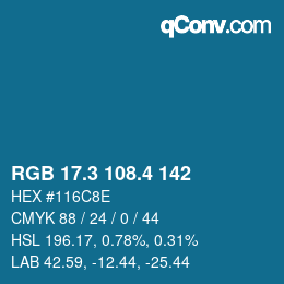 カラーコード: RGB 17.3 108.4 142 | qconv.com