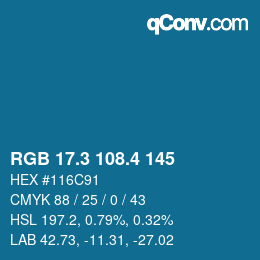 カラーコード: RGB 17.3 108.4 145 | qconv.com