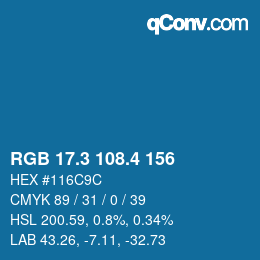 カラーコード: RGB 17.3 108.4 156 | qconv.com