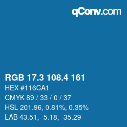 カラーコード: RGB 17.3 108.4 161 | qconv.com