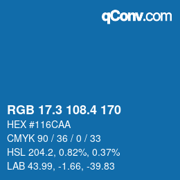 カラーコード: RGB 17.3 108.4 170 | qconv.com