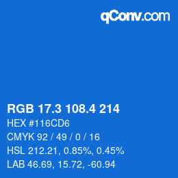 カラーコード: RGB 17.3 108.4 214 | qconv.com