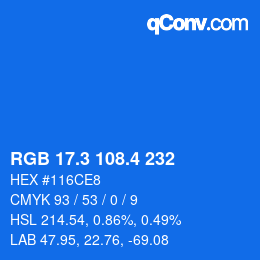 カラーコード: RGB 17.3 108.4 232 | qconv.com