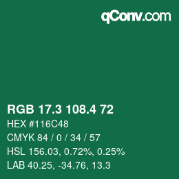 カラーコード: RGB 17.3 108.4 72 | qconv.com