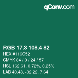 カラーコード: RGB 17.3 108.4 82 | qconv.com
