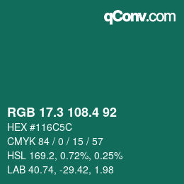 カラーコード: RGB 17.3 108.4 92 | qconv.com