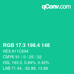 カラーコード: RGB 17.3 198.4 148 | qconv.com