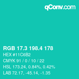 カラーコード: RGB 17.3 198.4 178 | qconv.com