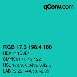 カラーコード: RGB 17.3 198.4 180 | qconv.com