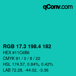 カラーコード: RGB 17.3 198.4 182 | qconv.com