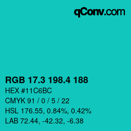 カラーコード: RGB 17.3 198.4 188 | qconv.com