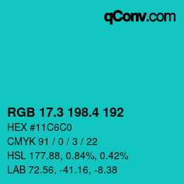 カラーコード: RGB 17.3 198.4 192 | qconv.com
