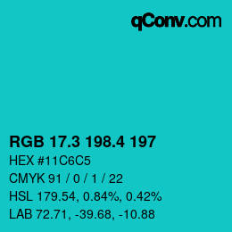 カラーコード: RGB 17.3 198.4 197 | qconv.com
