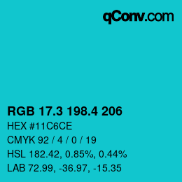 カラーコード: RGB 17.3 198.4 206 | qconv.com