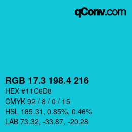 カラーコード: RGB 17.3 198.4 216 | qconv.com