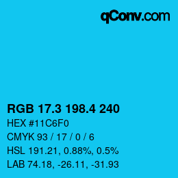 カラーコード: RGB 17.3 198.4 240 | qconv.com