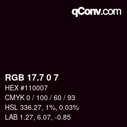 カラーコード: RGB 17.7 0 7 | qconv.com
