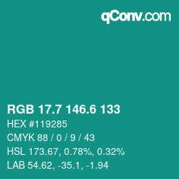 カラーコード: RGB 17.7 146.6 133 | qconv.com