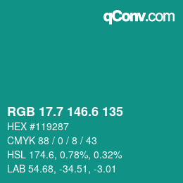 カラーコード: RGB 17.7 146.6 135 | qconv.com