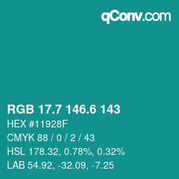 カラーコード: RGB 17.7 146.6 143 | qconv.com