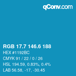 カラーコード: RGB 17.7 146.6 188 | qconv.com