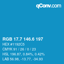 カラーコード: RGB 17.7 146.6 197 | qconv.com