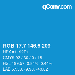 カラーコード: RGB 17.7 146.6 209 | qconv.com