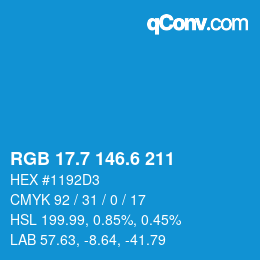 カラーコード: RGB 17.7 146.6 211 | qconv.com