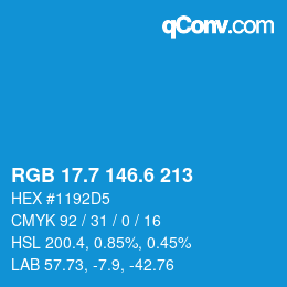 カラーコード: RGB 17.7 146.6 213 | qconv.com