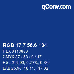 カラーコード: RGB 17.7 56.6 134 | qconv.com