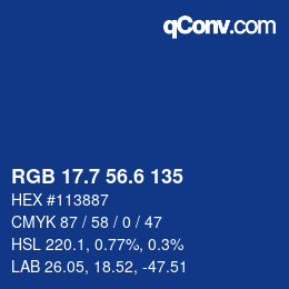 カラーコード: RGB 17.7 56.6 135 | qconv.com
